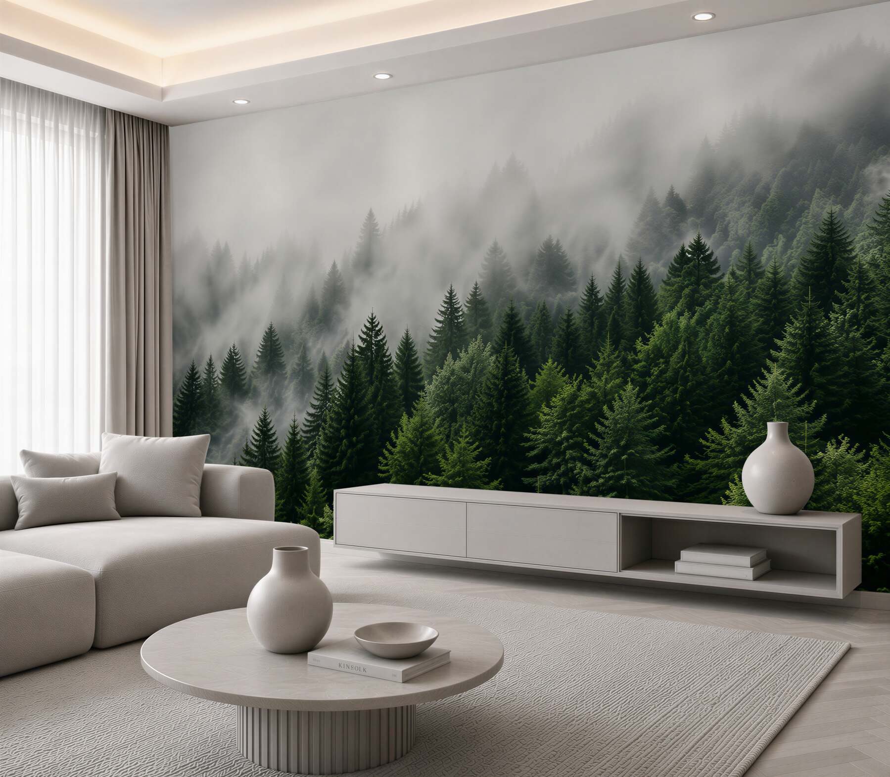 Fotobehang mist valt over een bergbos