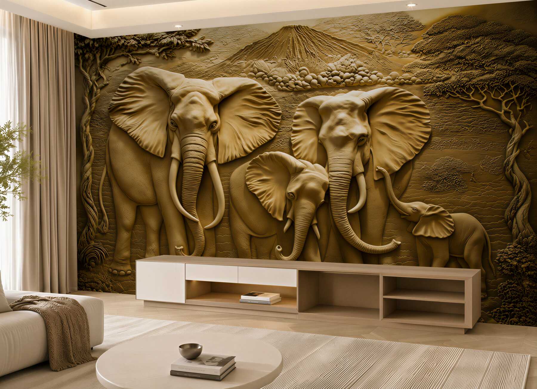 Fotobehang sculptuur van een olifantenfamilie