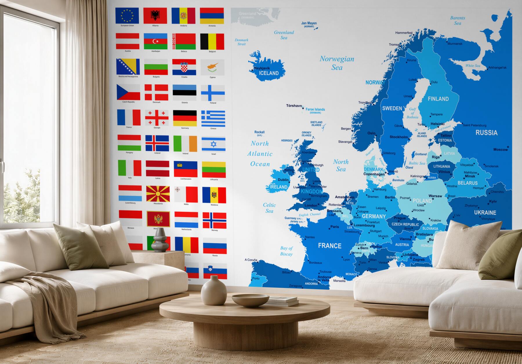 Fotobehang kaart van de landen van Europa met vlaggen