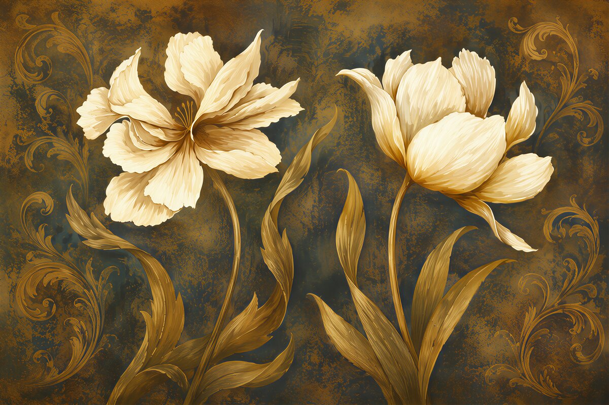 Fotobehang twee grote beige bloemen