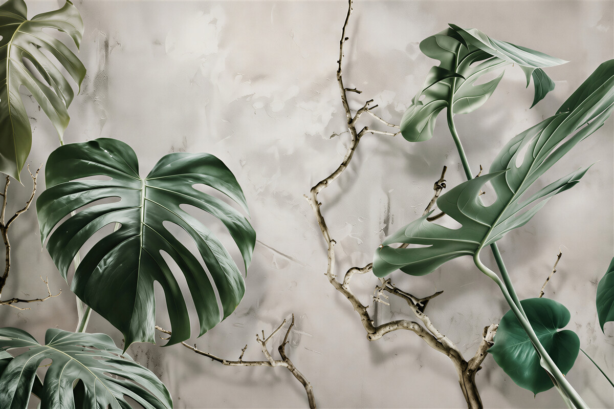 Fotobehang grote groene bladeren van monstera