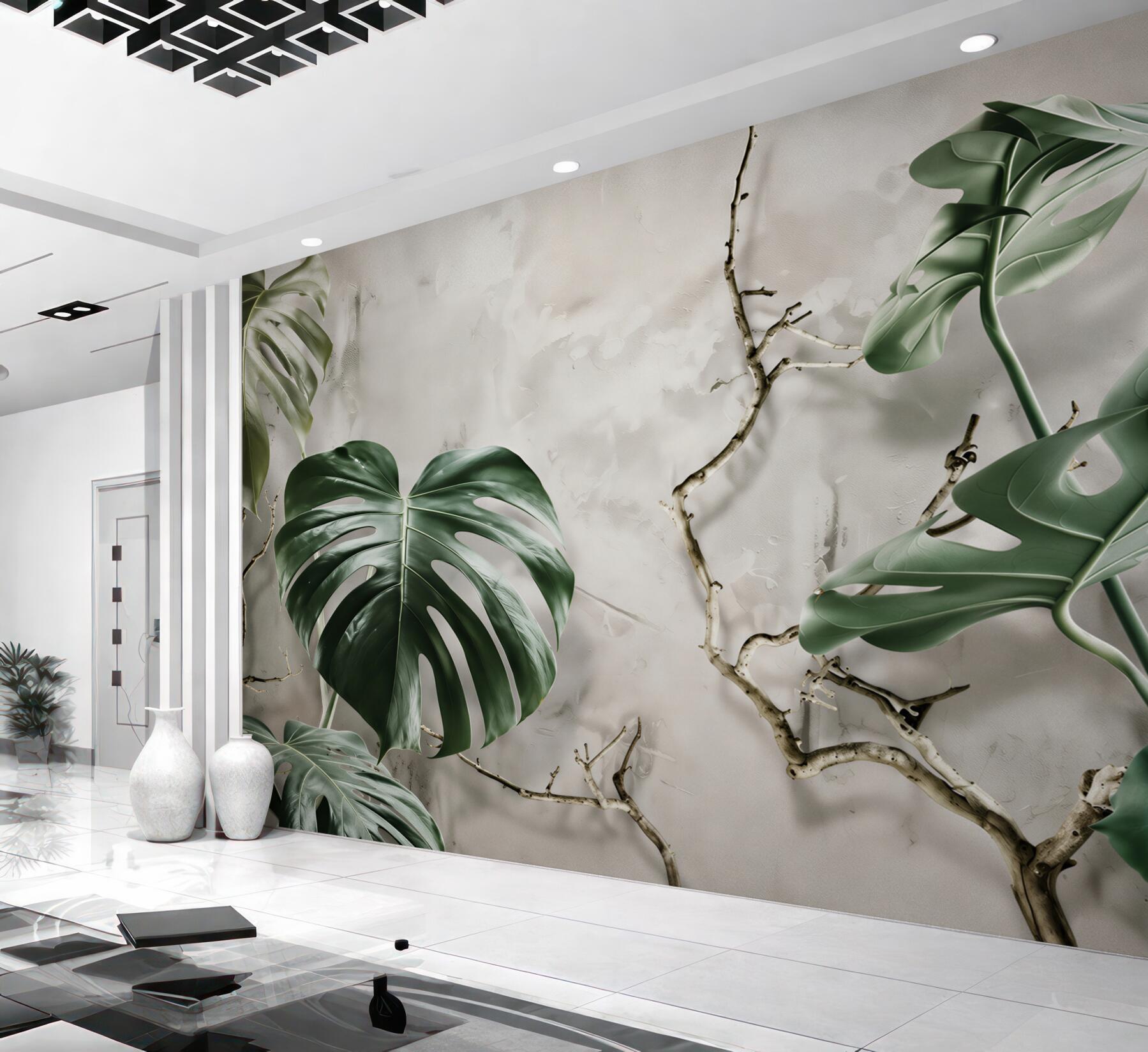 Fotobehang grote groene bladeren van monstera