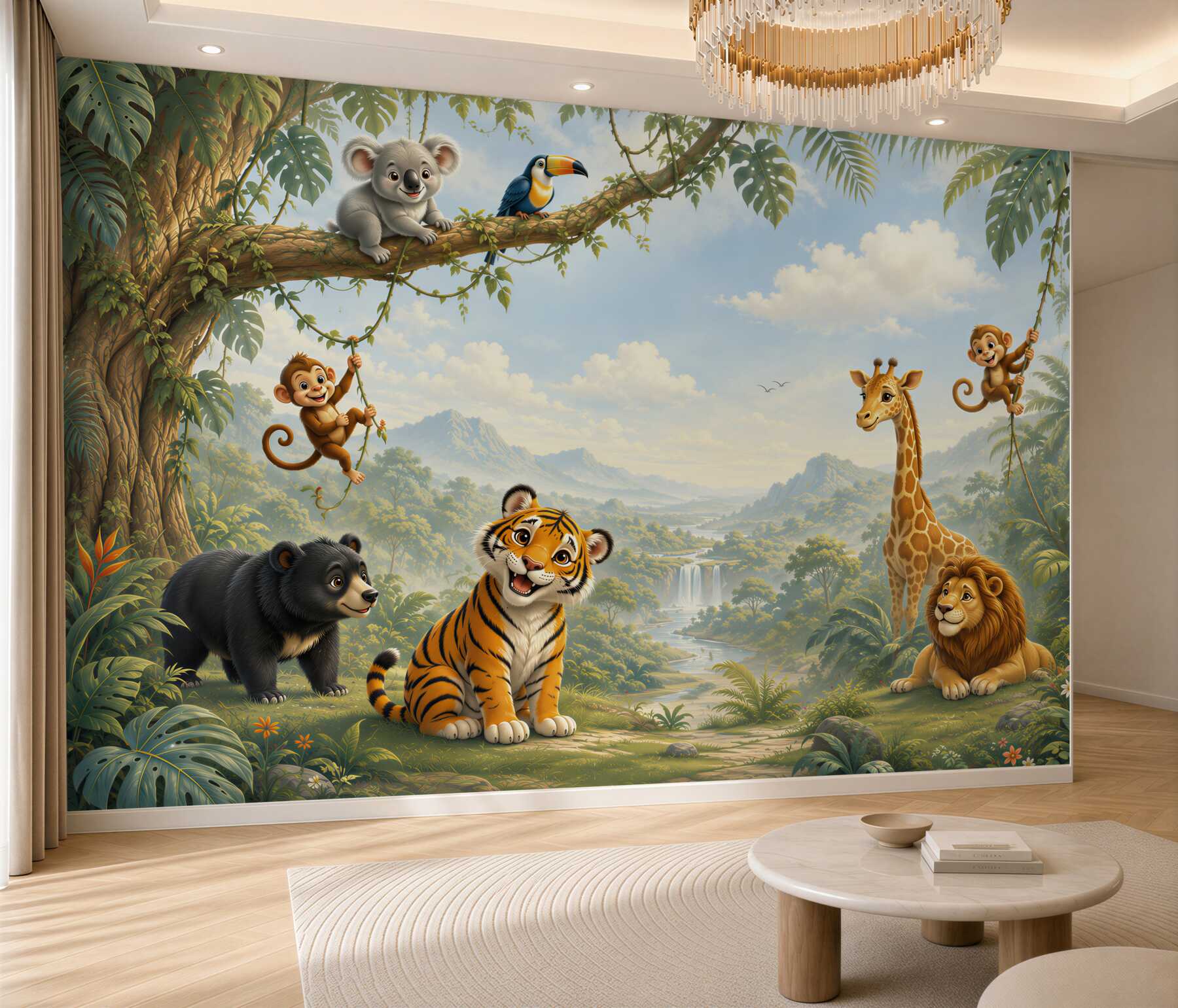 Fotobehang wilde dieren op een bosweide