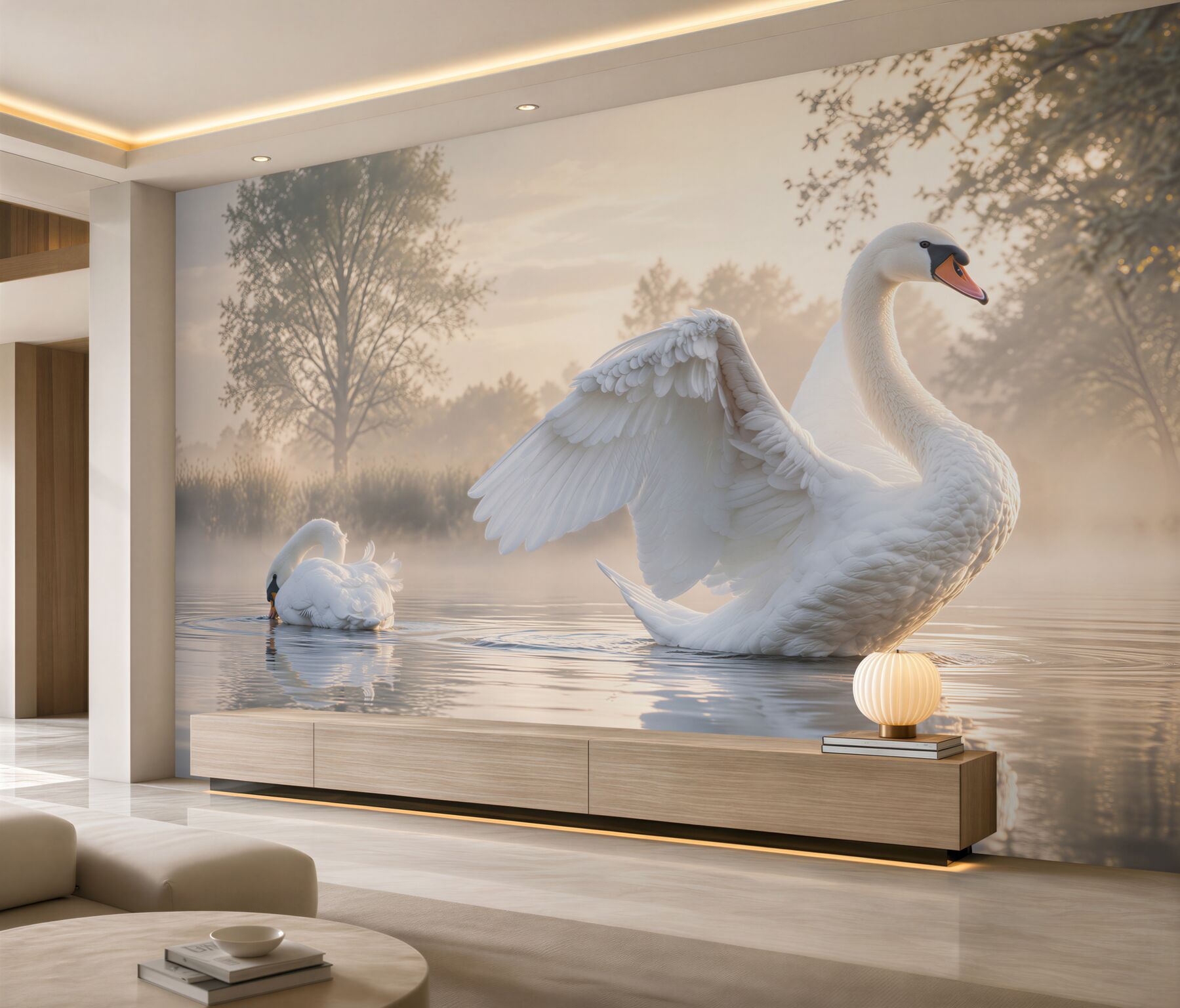Fotobehang luxe witte zwaan op het water