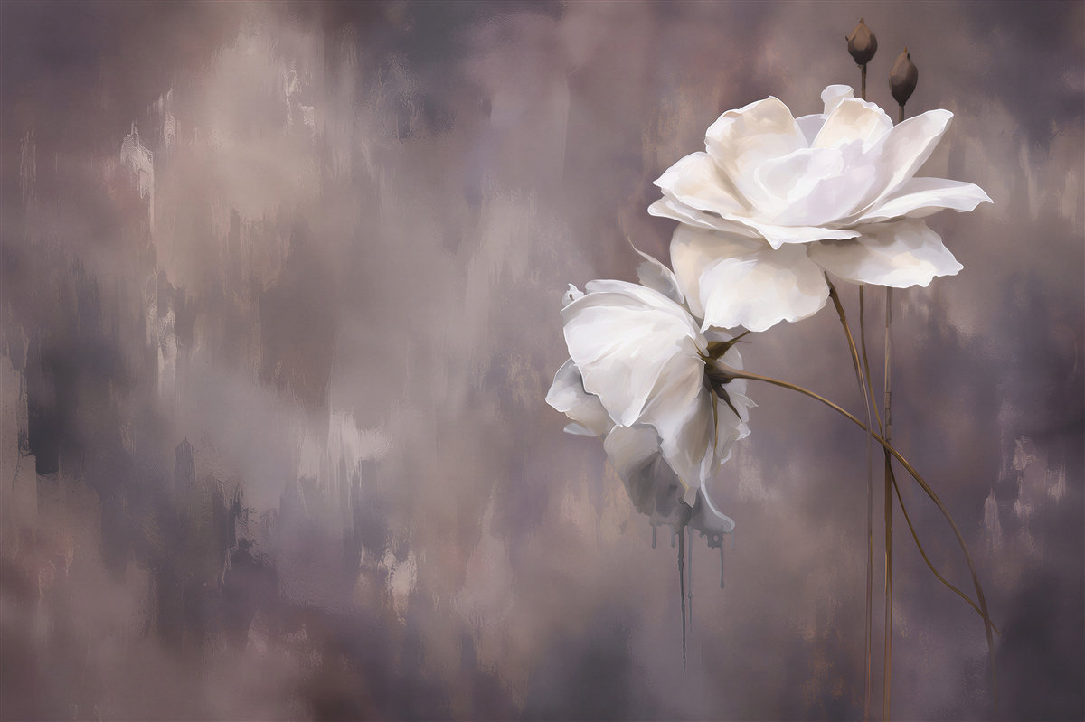 Fotobehang twee grote witte bloemen