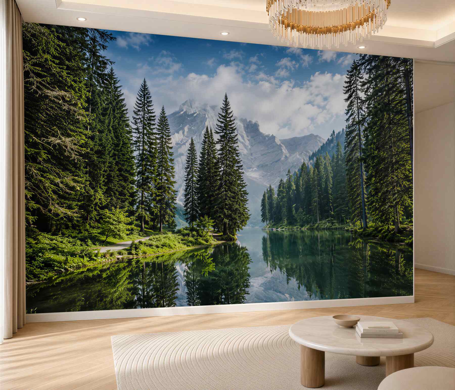 Fotobehang stille bergbeek in de mist