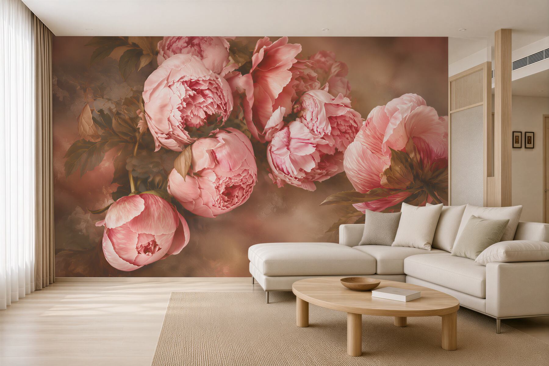 Fotobehang zachte roze pioenrozen