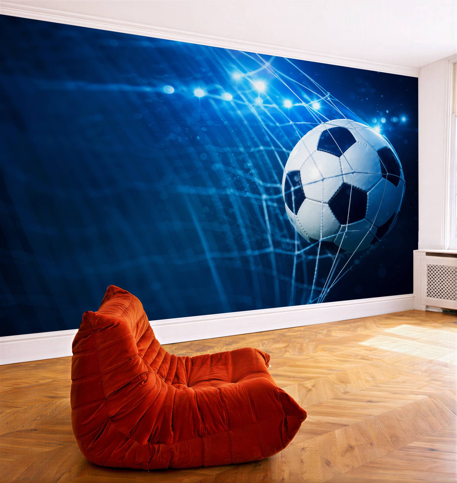 Fotobehang concentreer je op de voetbal in het doel