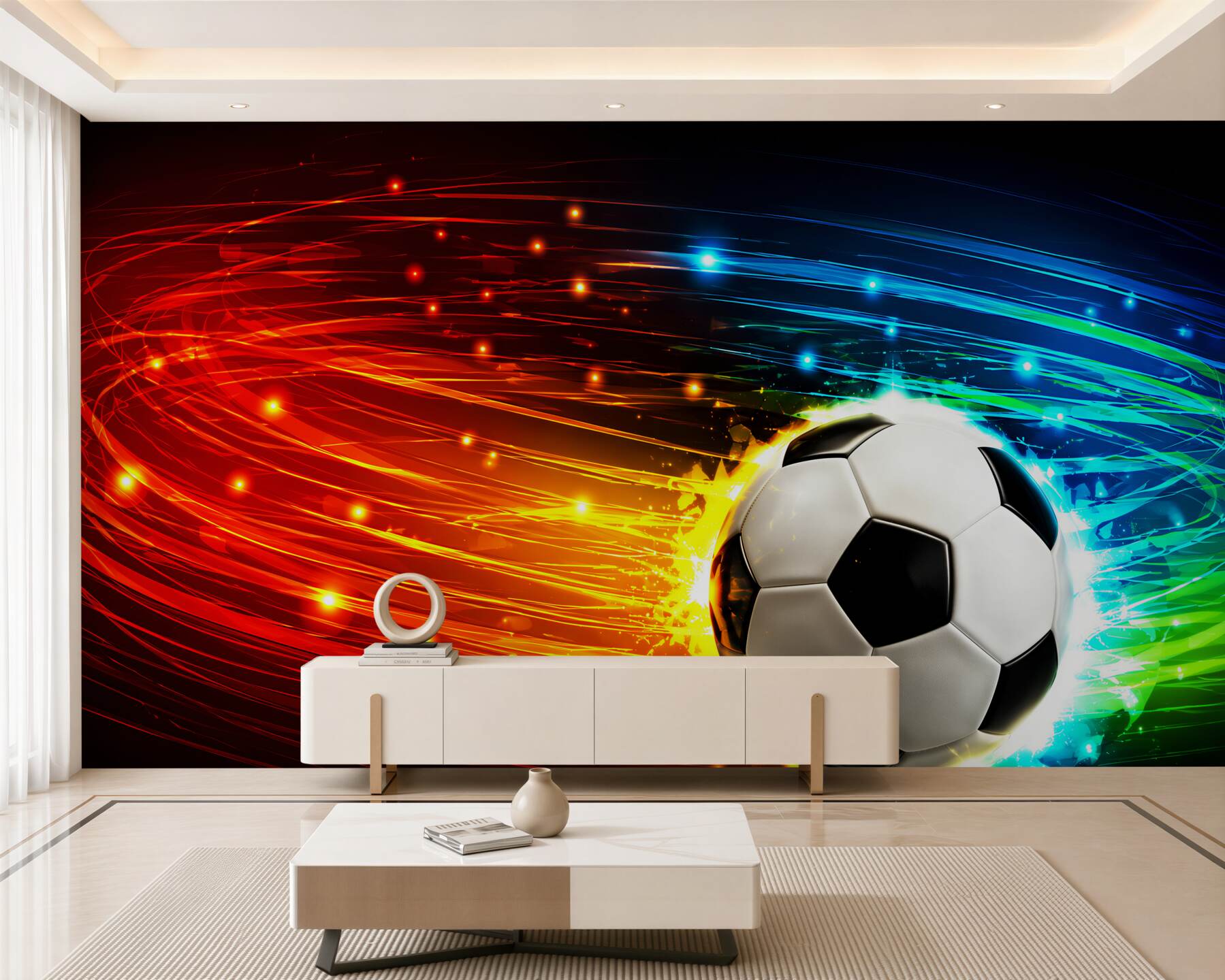 Fotobehang voetbal tussen levendige kleuren