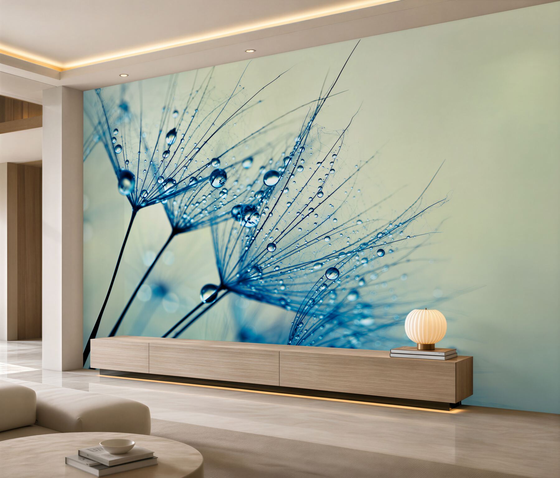 Fotobehang waterdruppels op een paardenbloem