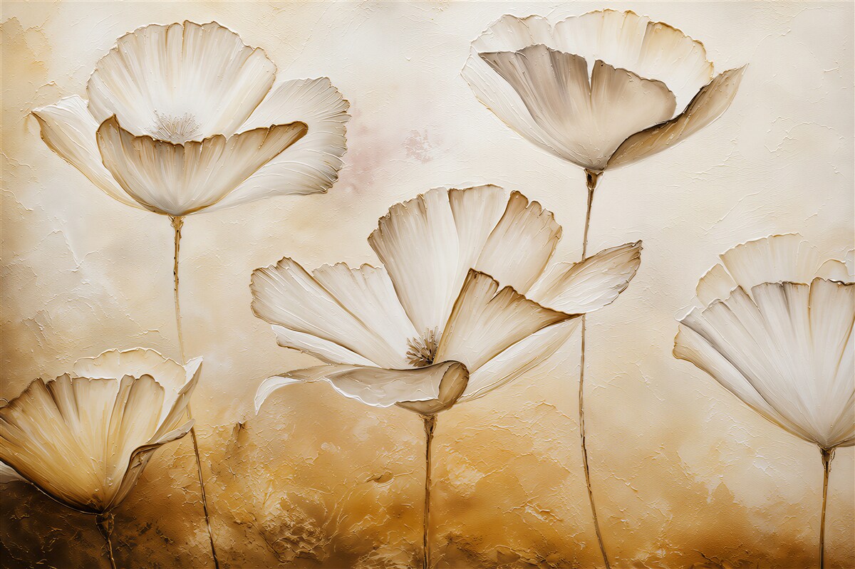 Fotobehang delicate witte klaprozen op een bruine achtergrond