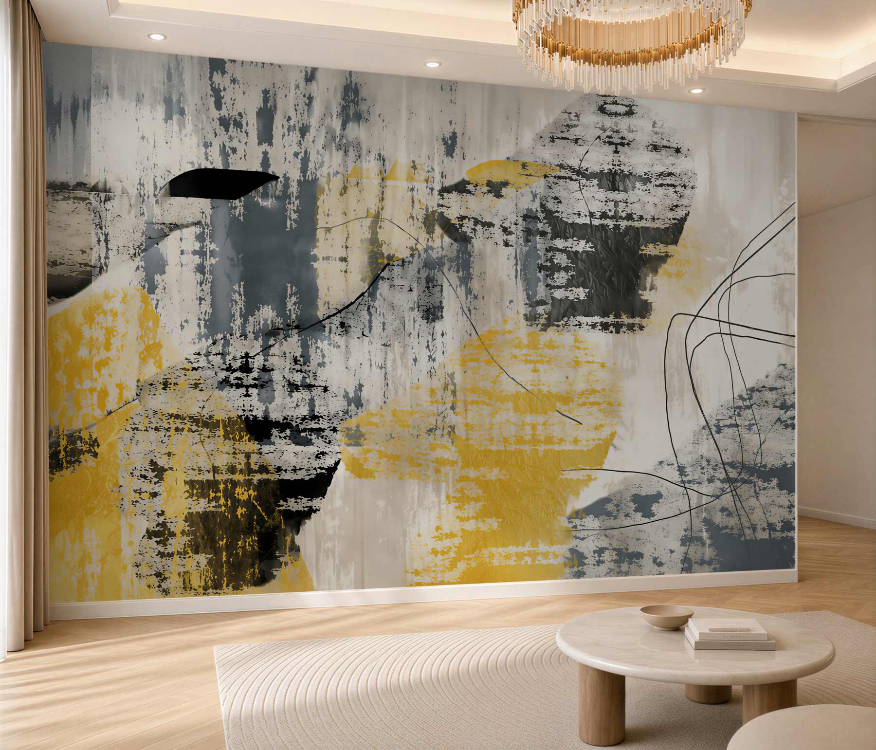 Fotobehang abstracte achtergrond van zwarte en gouden verf