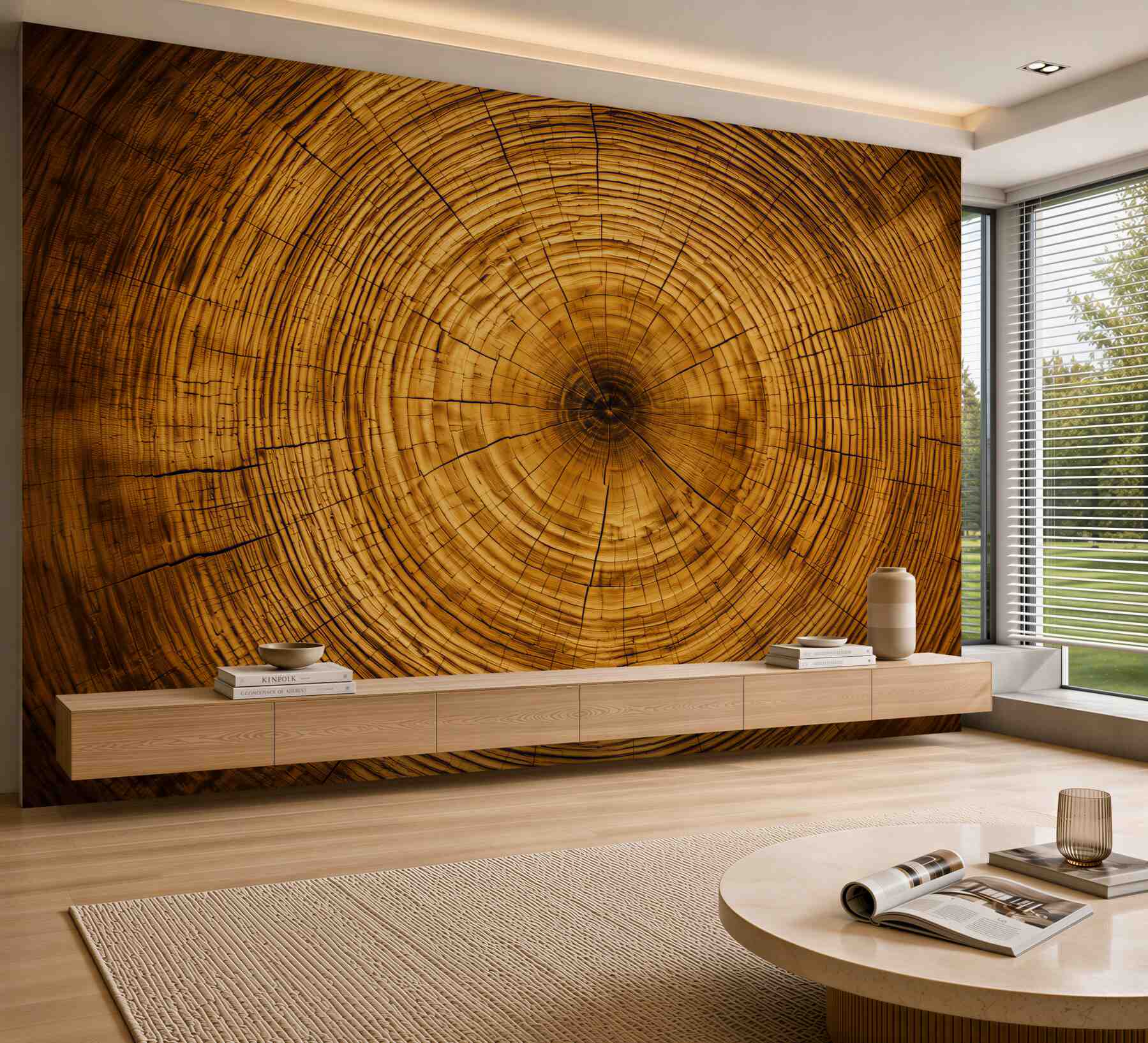 Fotobehang jonge zaailingen van eeuwenoude bomen