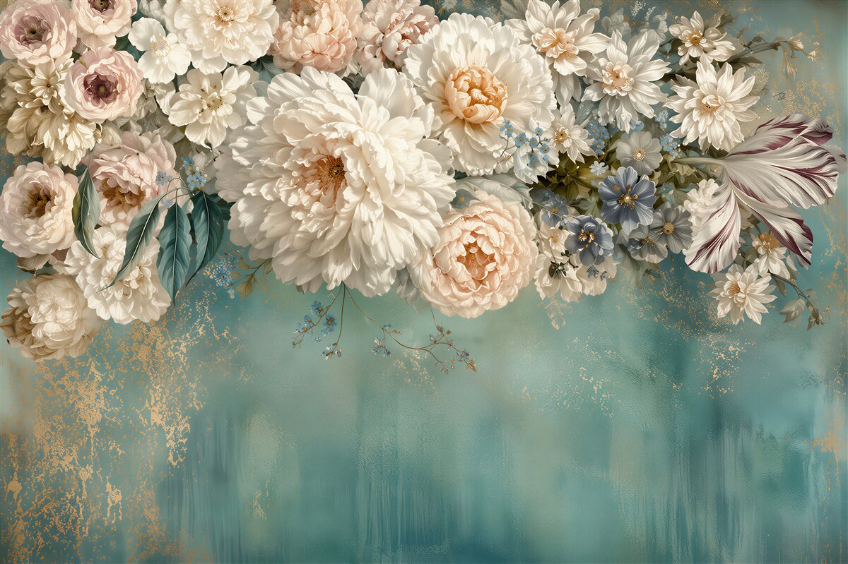Fotobehang grote tak bestrooid met bloemknoppen