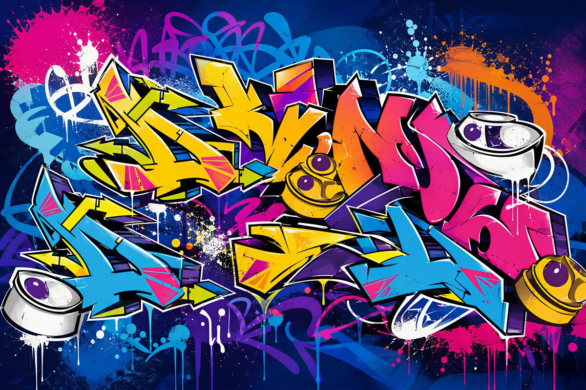 Fotobehang heldere teksten die verschillen van de graffiti tekst