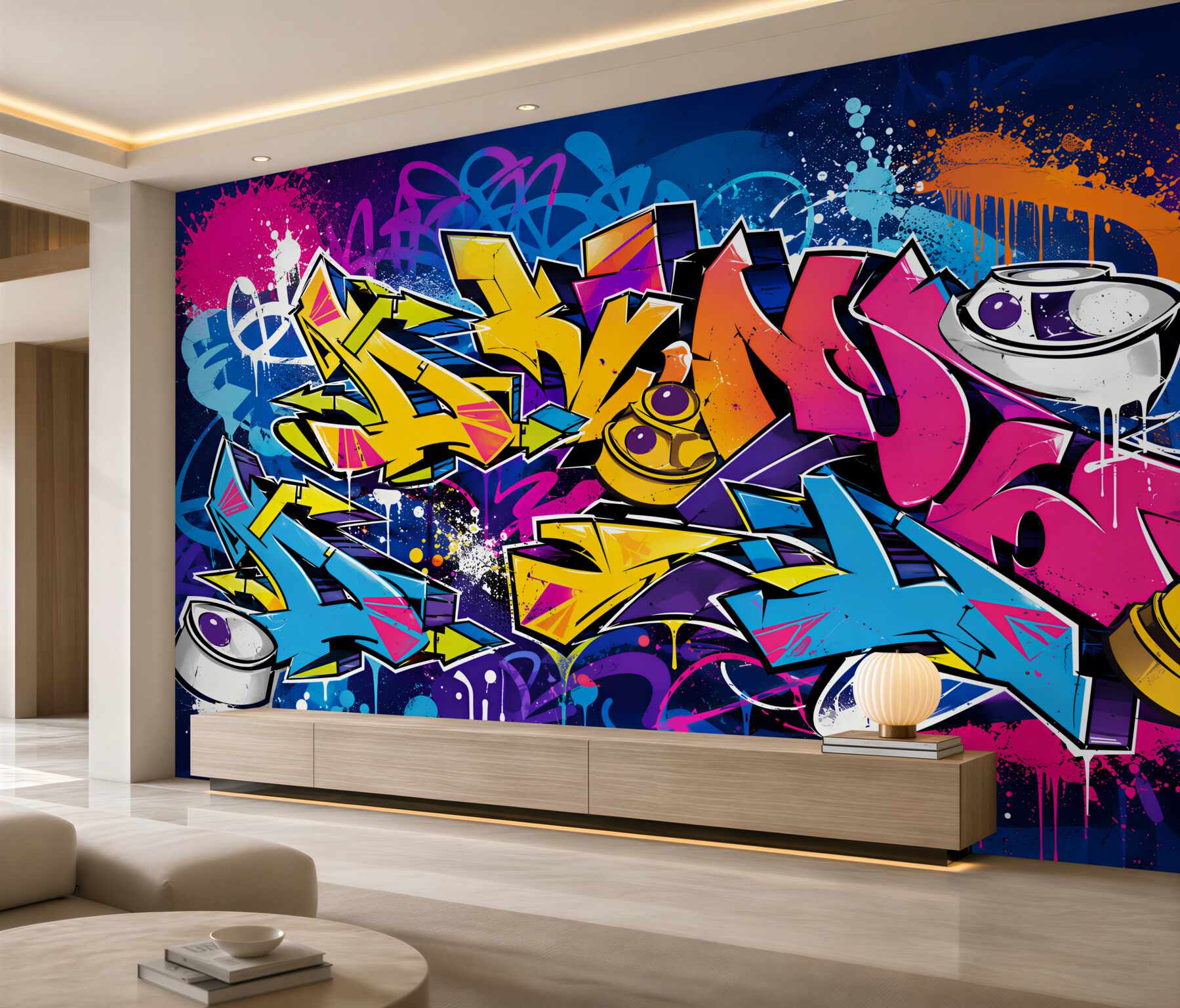 Fotobehang heldere teksten die verschillen van de graffiti tekst