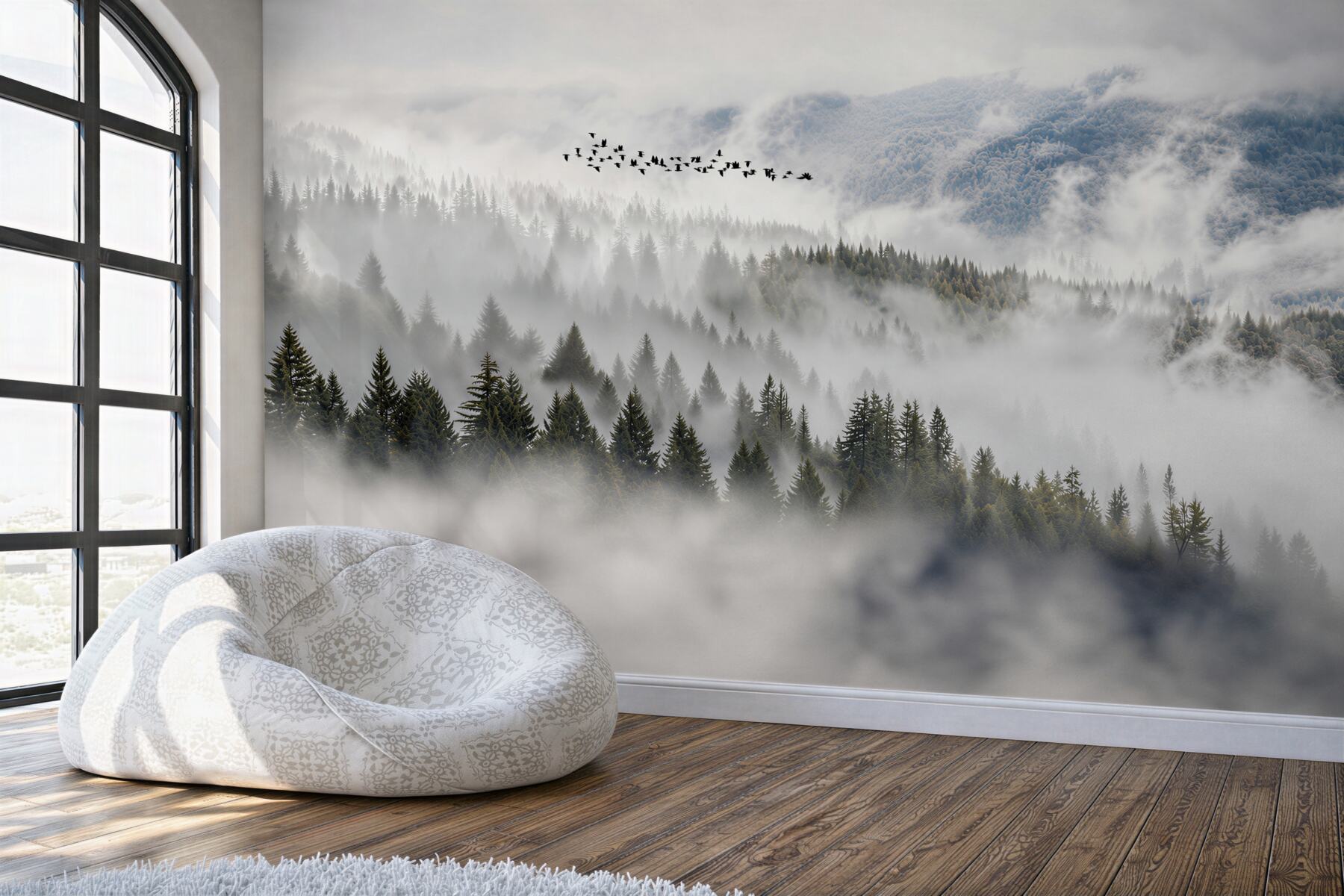 Fotobehang dichte ochtendnevel
