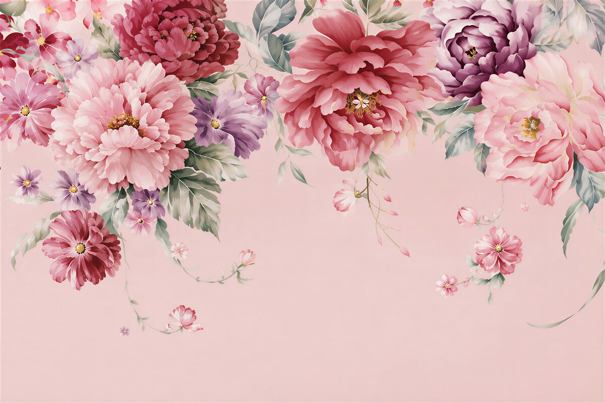 Fotobehang verschillende roze bloemen