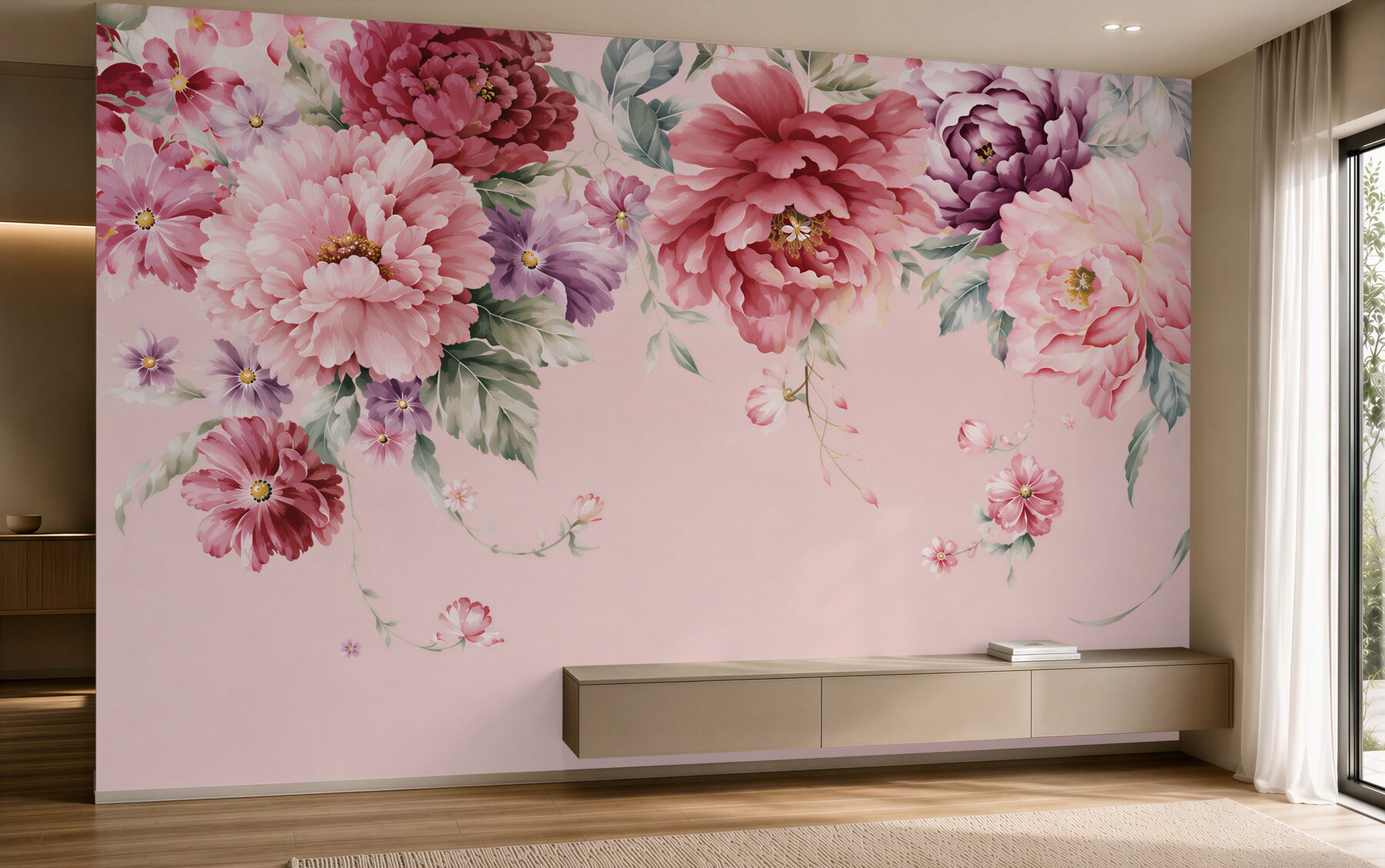 Fotobehang verschillende roze bloemen
