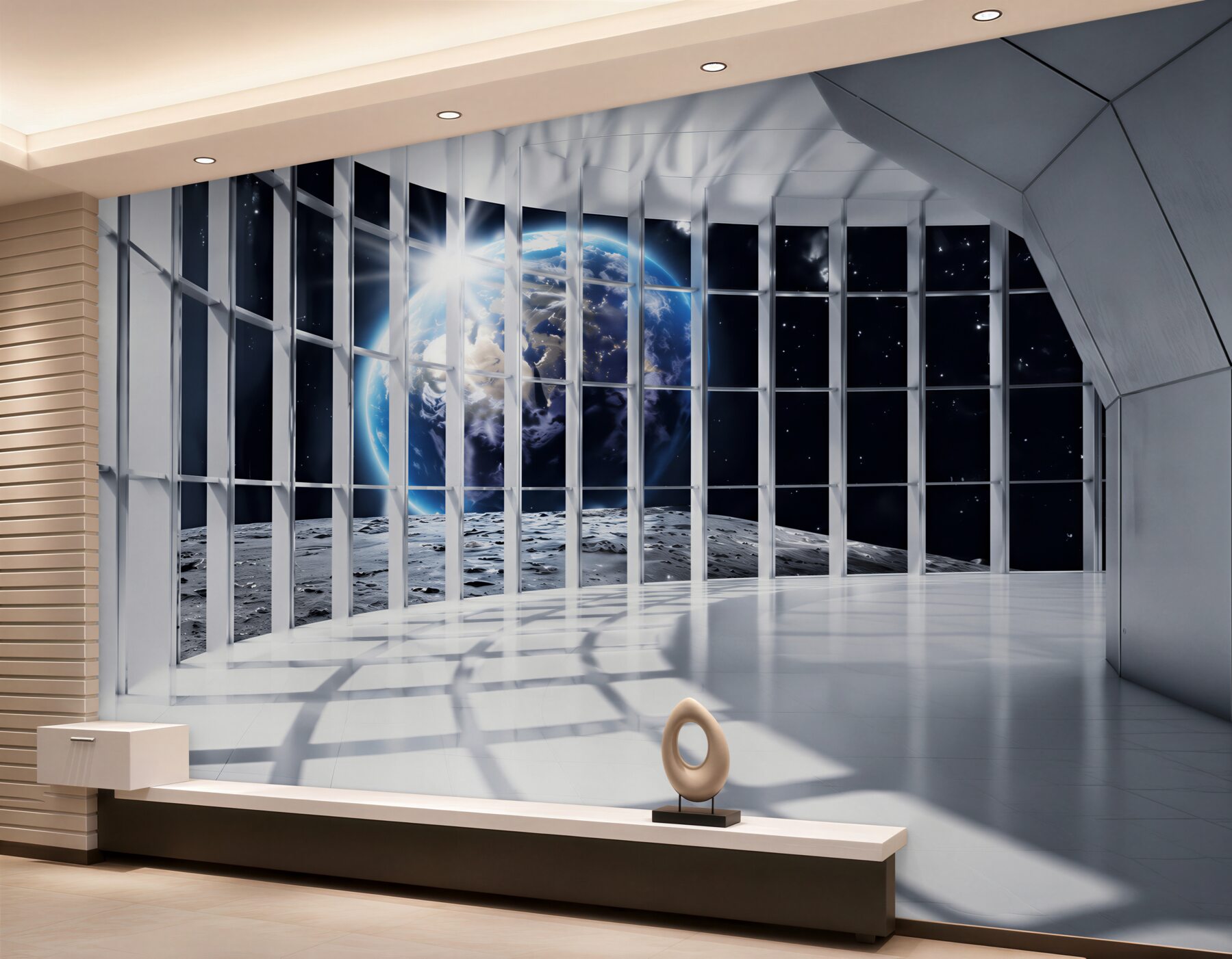 Fotobehang licht van de planeet dat de gang van het gebouw binnenkomt