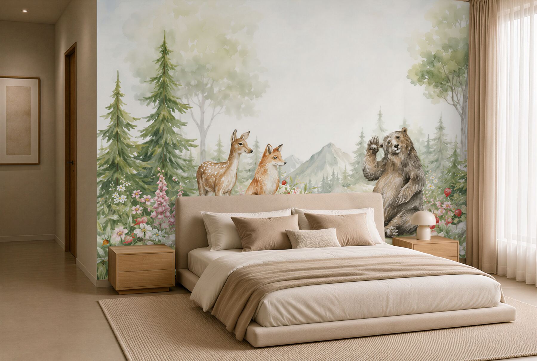 Fotobehang sprookjesachtig bos met bosdieren