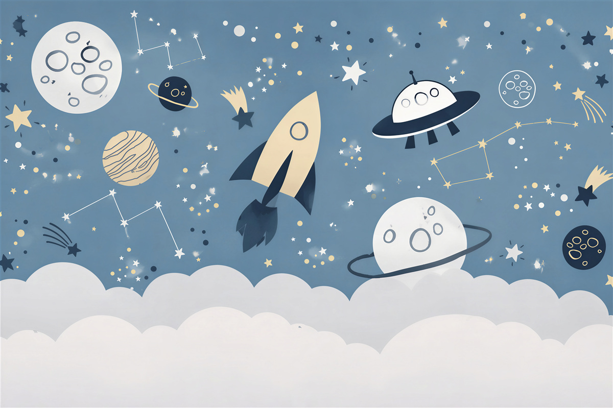 Fotobehang raket en ufo in de ruimte