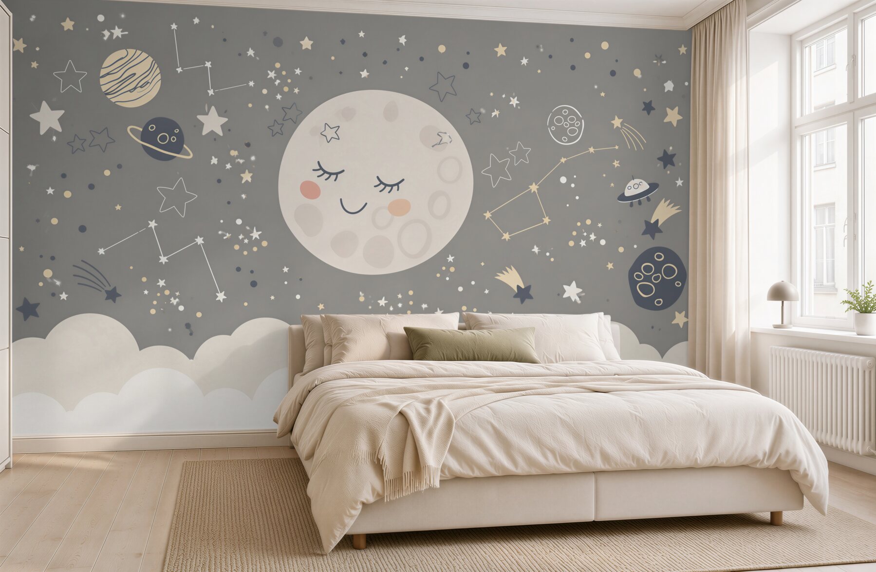 Fotobehang volle maan met gesloten ogen