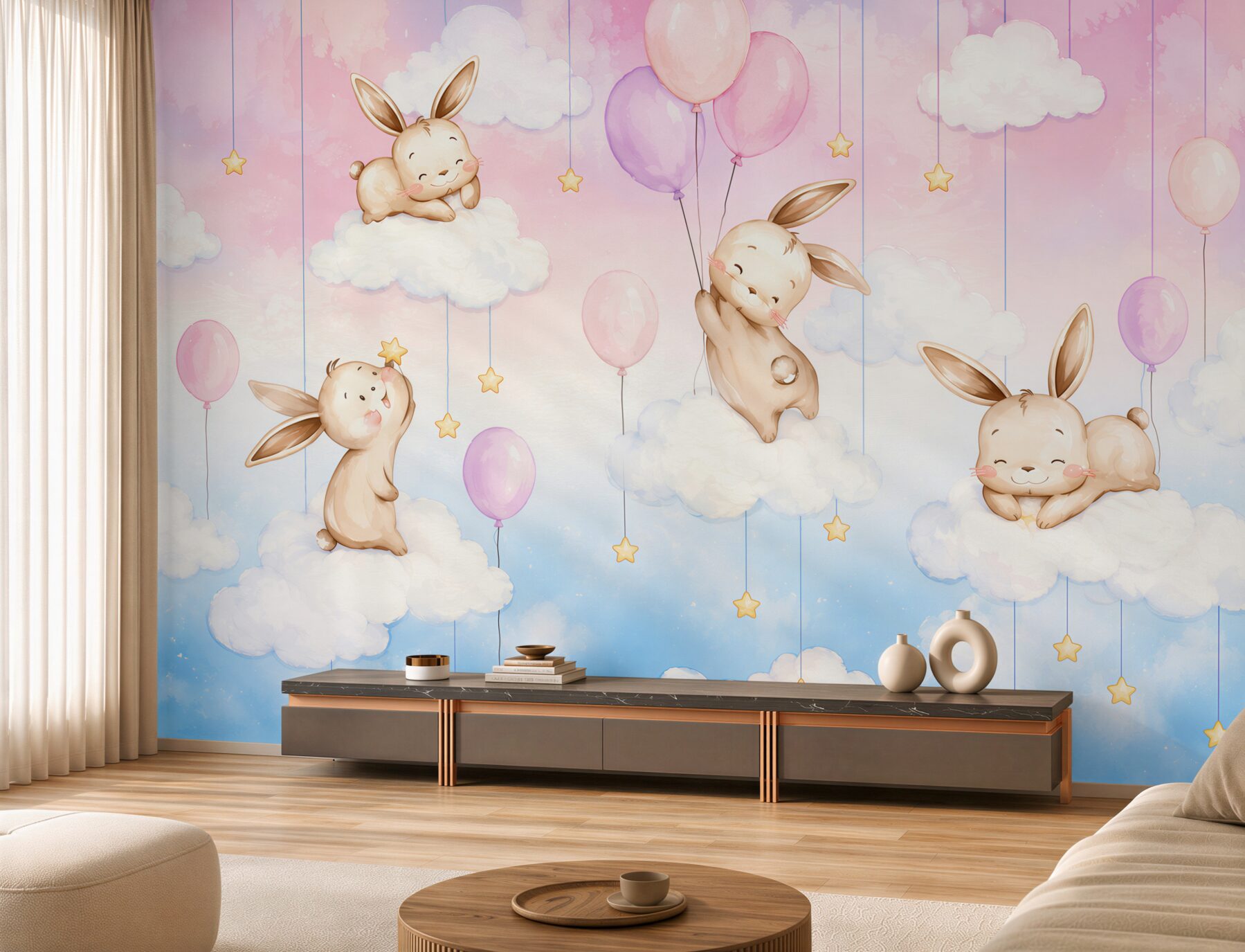 Fotobehang konijnen op de wolken