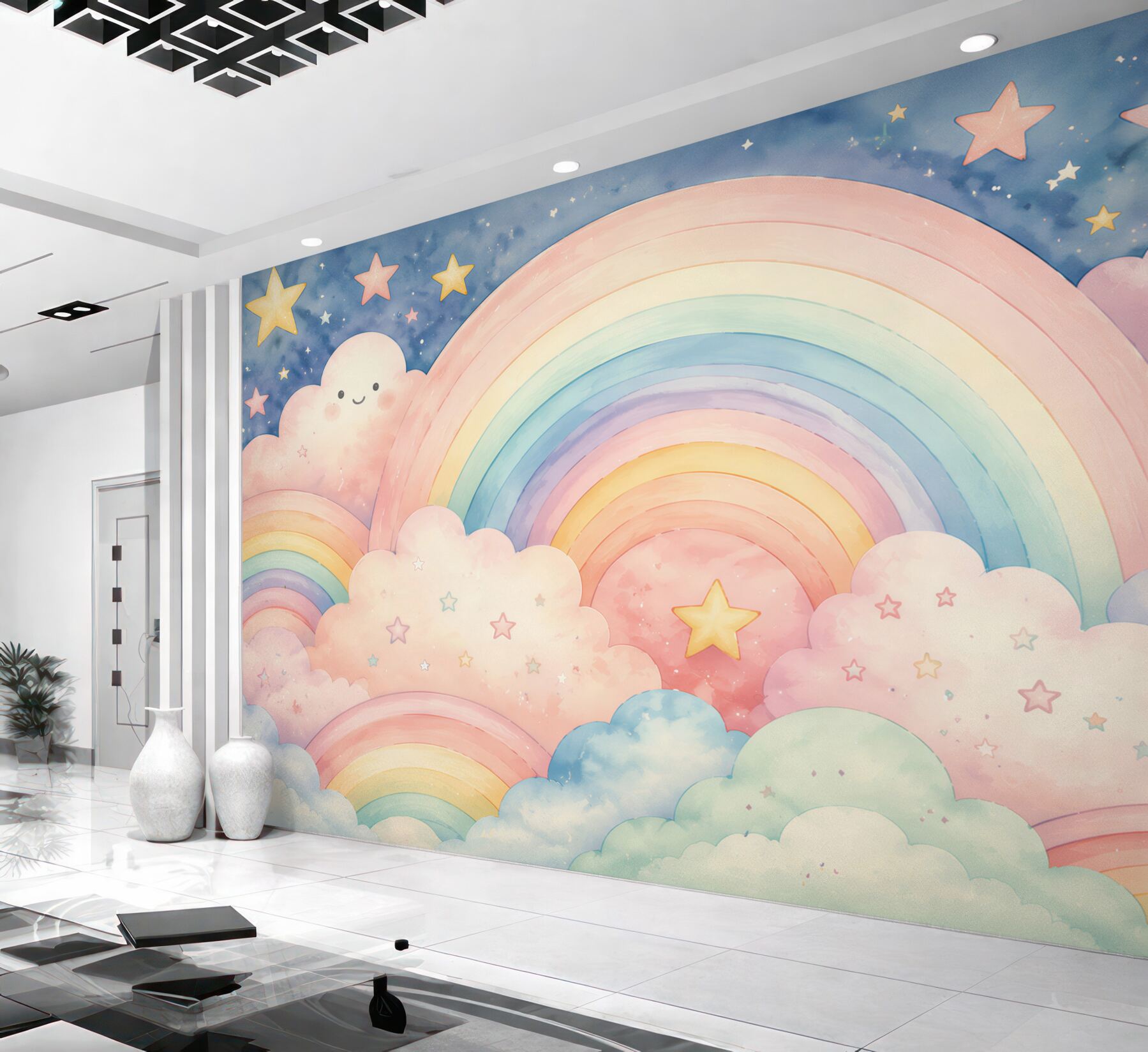 Fotobehang regenbogen in de wolken en sterren
