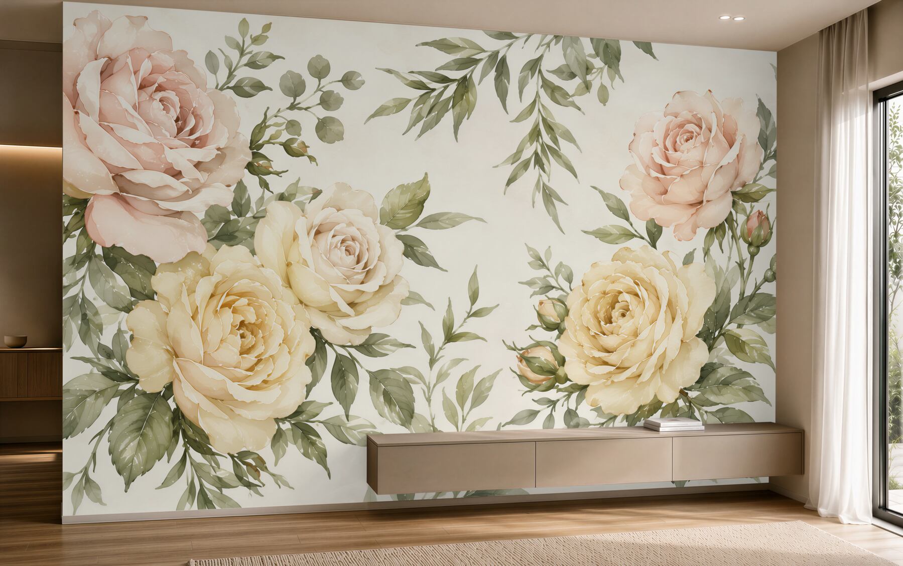 Fotobehang Geschilderde open rozen