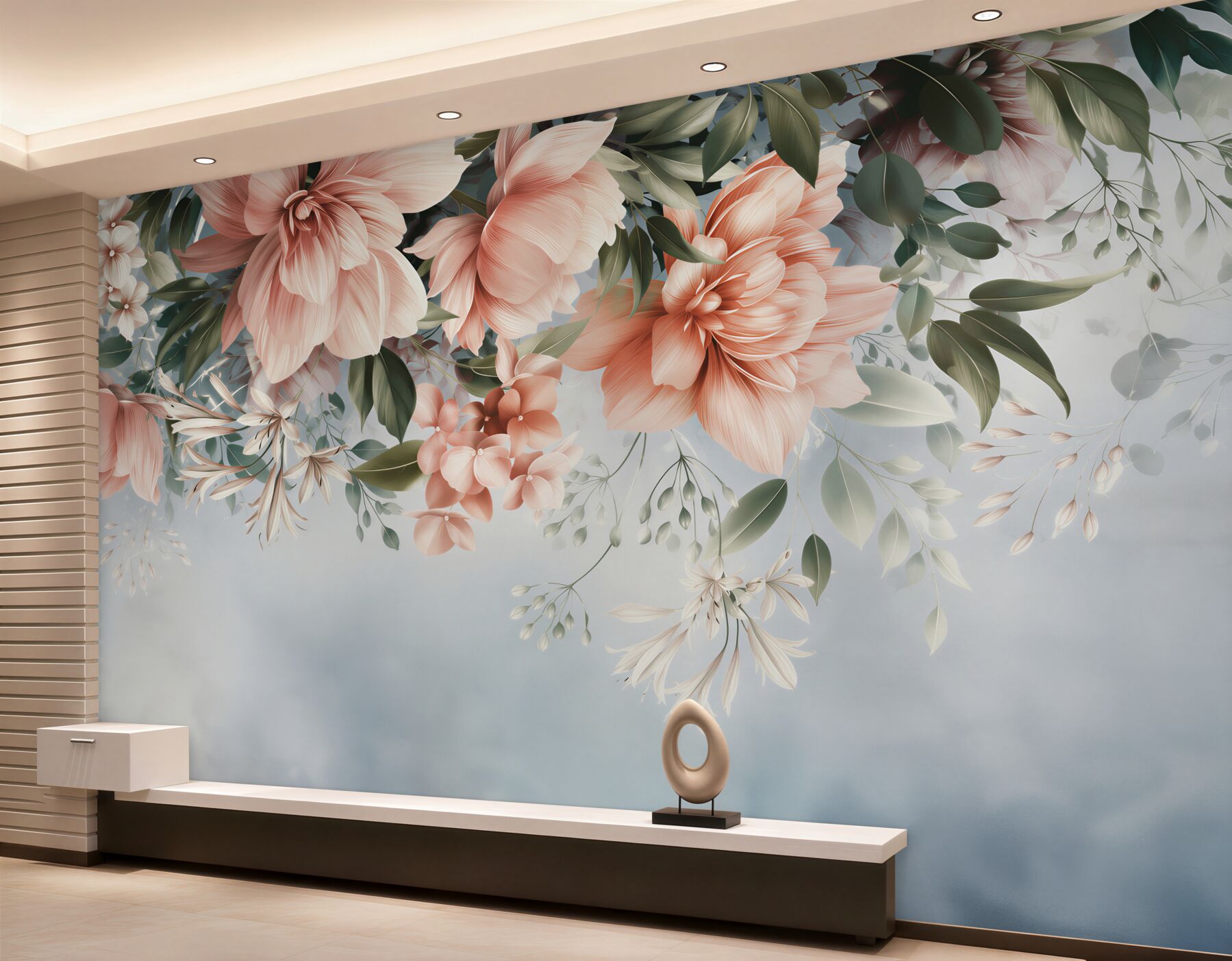Fotobehang Hangende roze bloemen