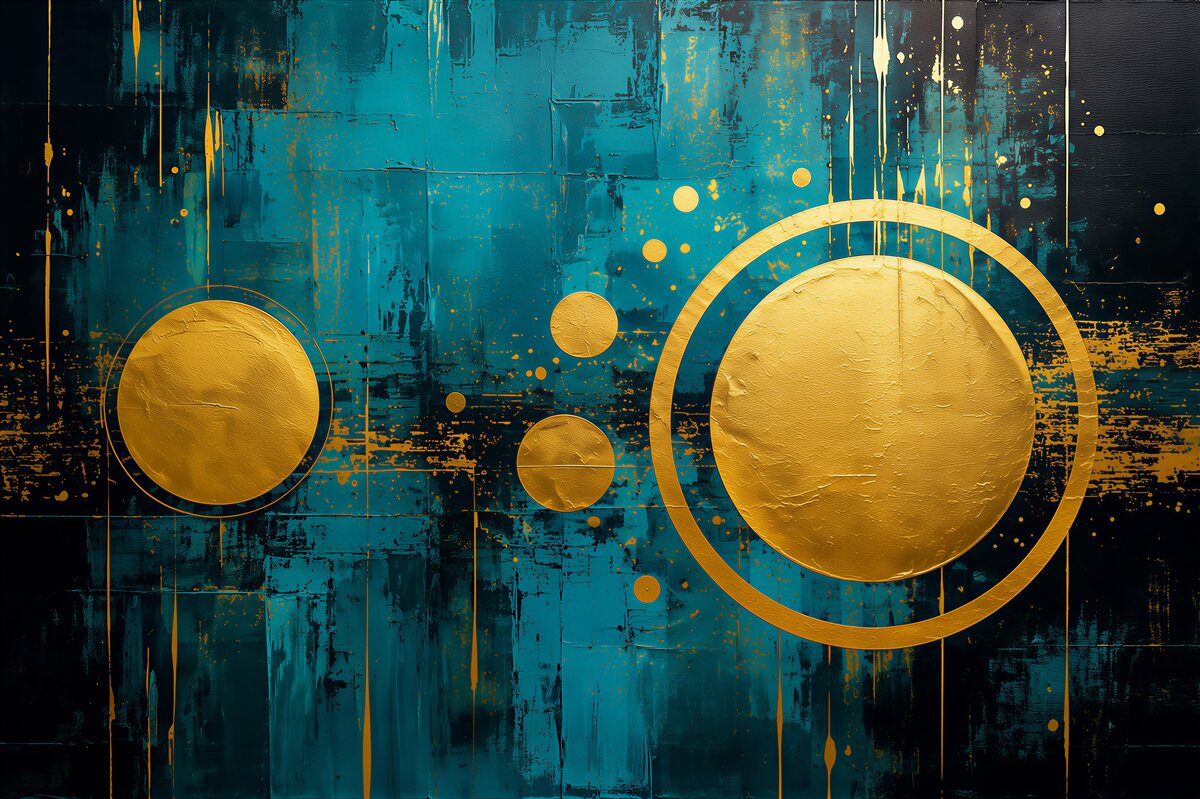 Fotobehang Gouden cirkels op een turquoise achtergrond