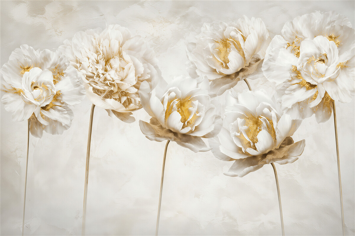 Fotobehang slanke bloemen van goud en zijde