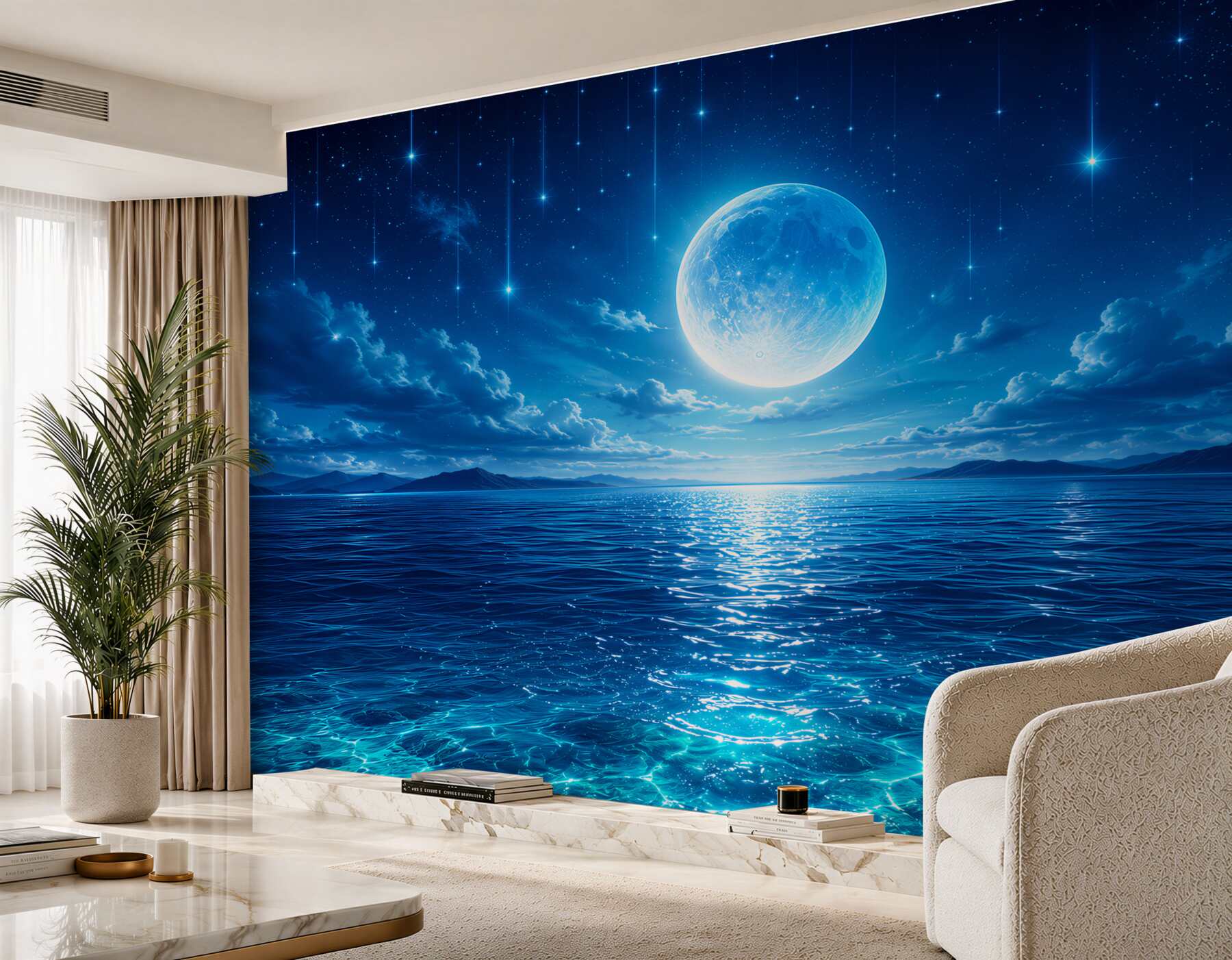 Fotobehang Volle maan en sterren