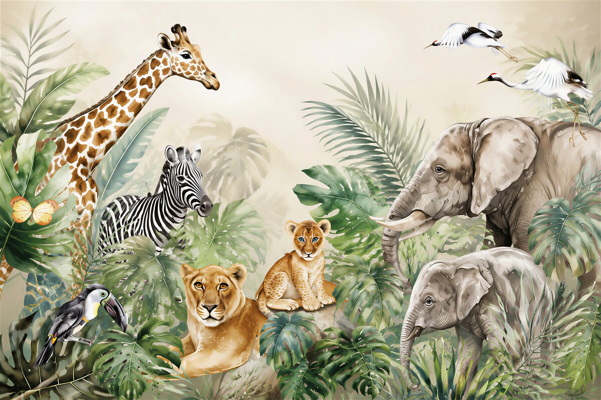 Fotobehang dieren tussen bladeren