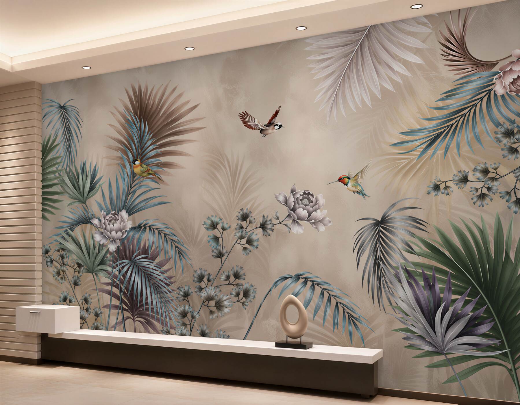 Fotobehang vogels en tropisch loof