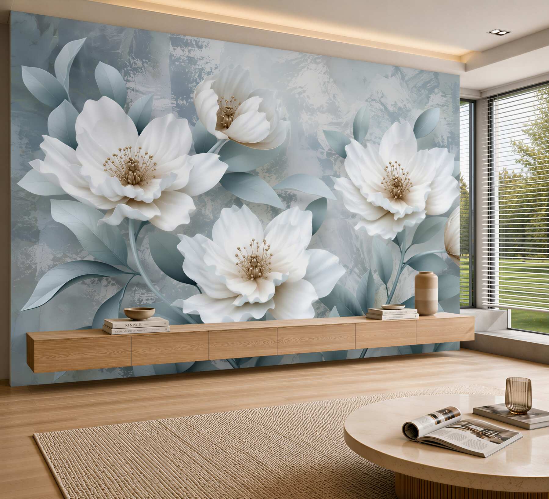 Fotobehang Witte knoppen