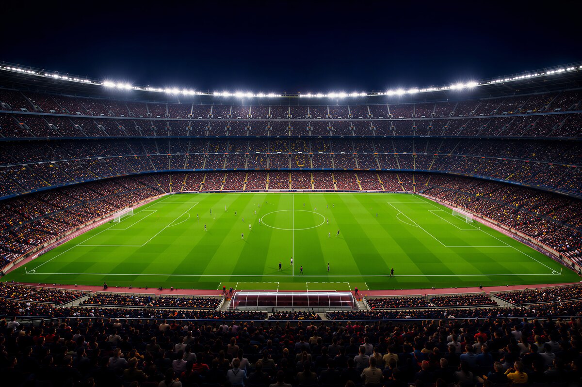 Fotobehang voetbalveld met supporters
