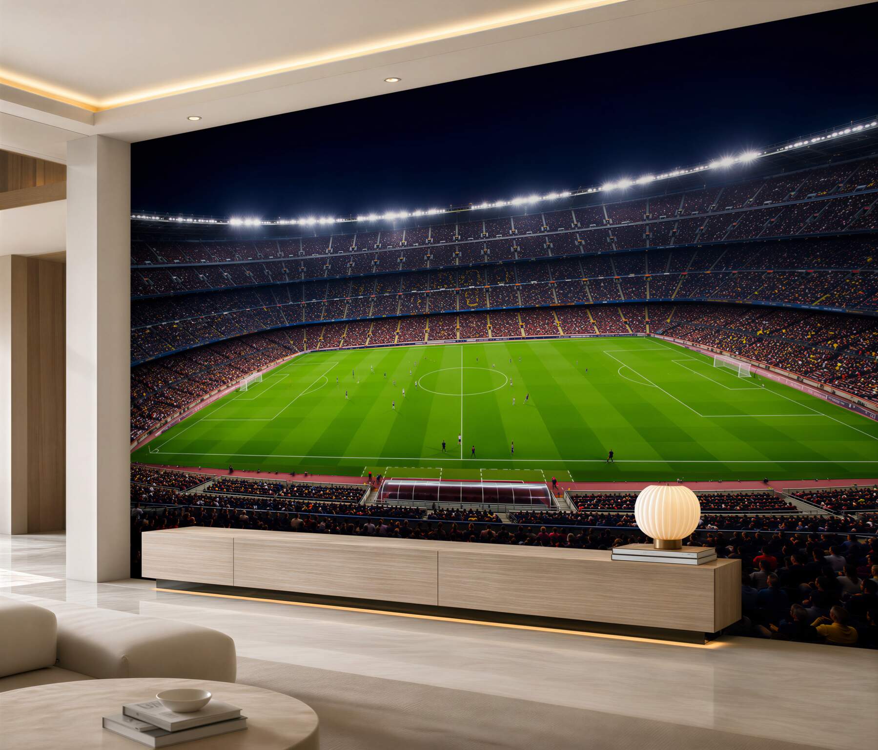 Fotobehang voetbalveld met supporters