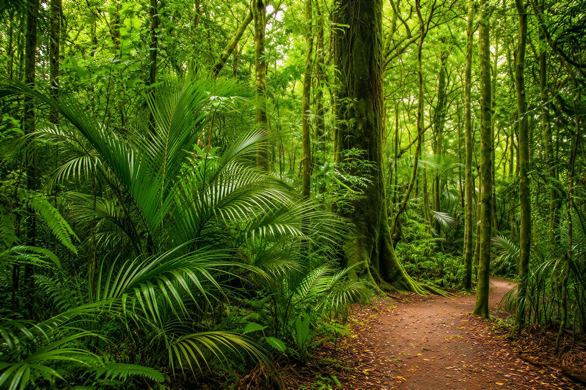 Fotobehang dichte groene tropische jungle