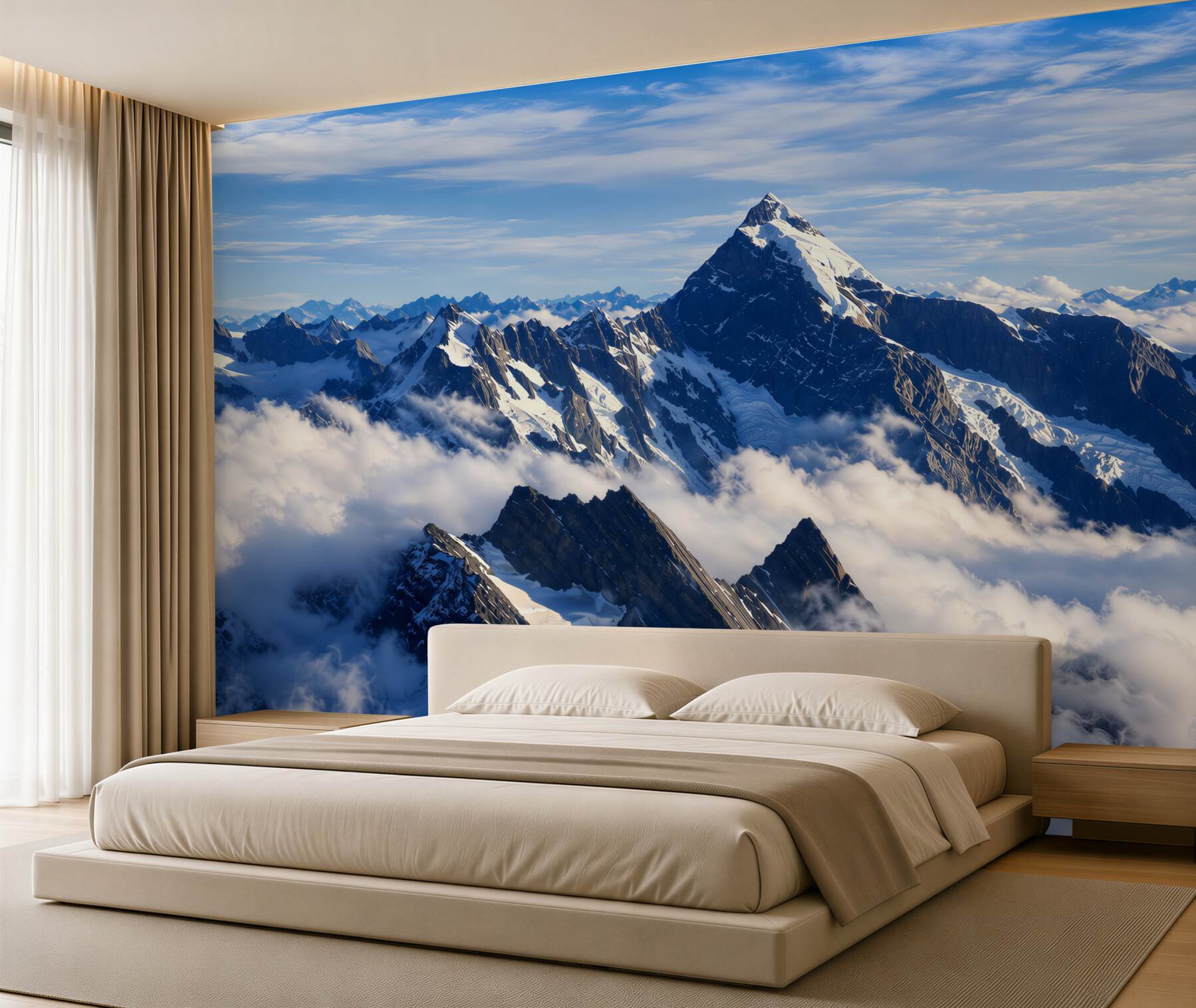Fotobehang koude mist die de bergen binnendringt