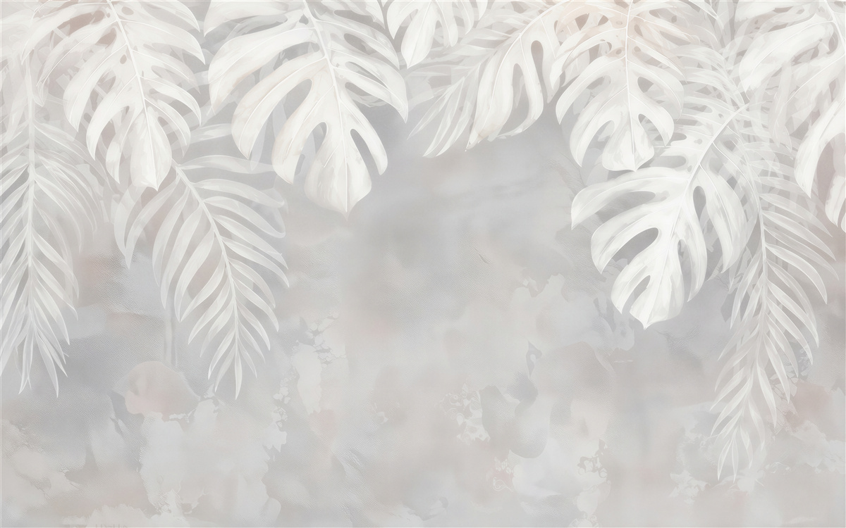 Fotobehang witte palmbladeren
