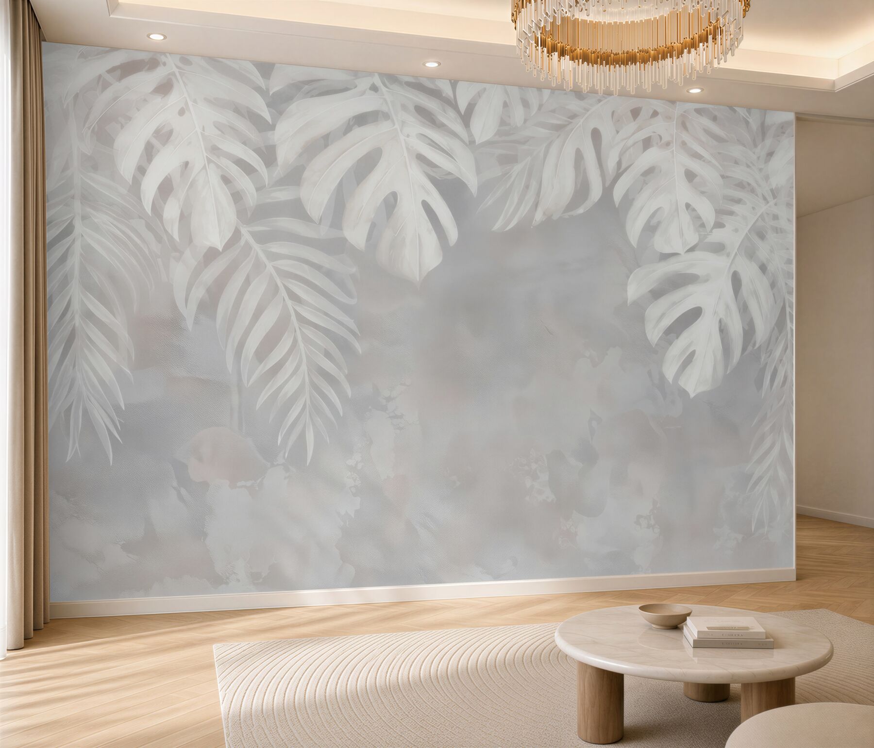 Fotobehang witte palmbladeren