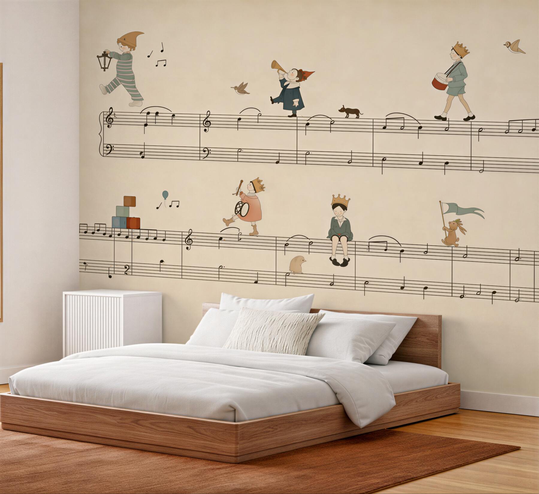 Fotobehang Kinderen lopen langs de stok