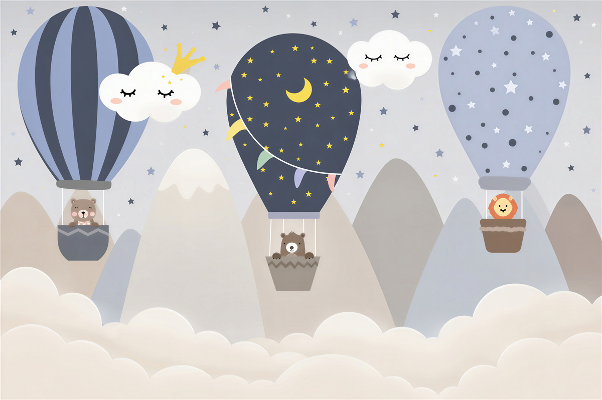 Fotobehang Dieren die met luchtballonnen reizen