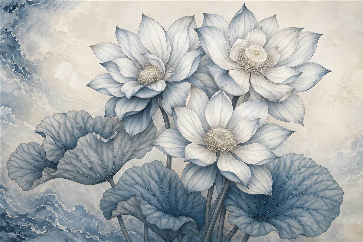 Fotobehang blauwe chimera bloemen