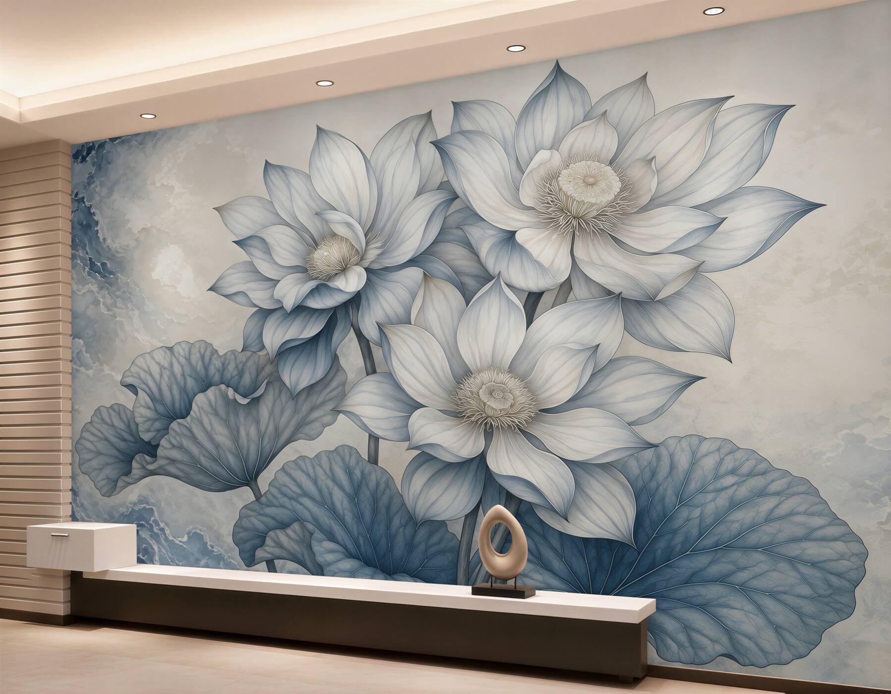 Fotobehang blauwe chimera bloemen