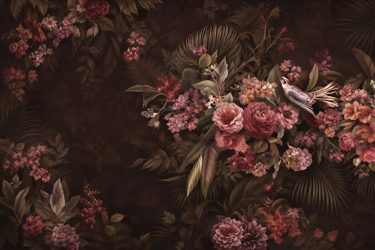 Fotobehang donkere bloemen tuin