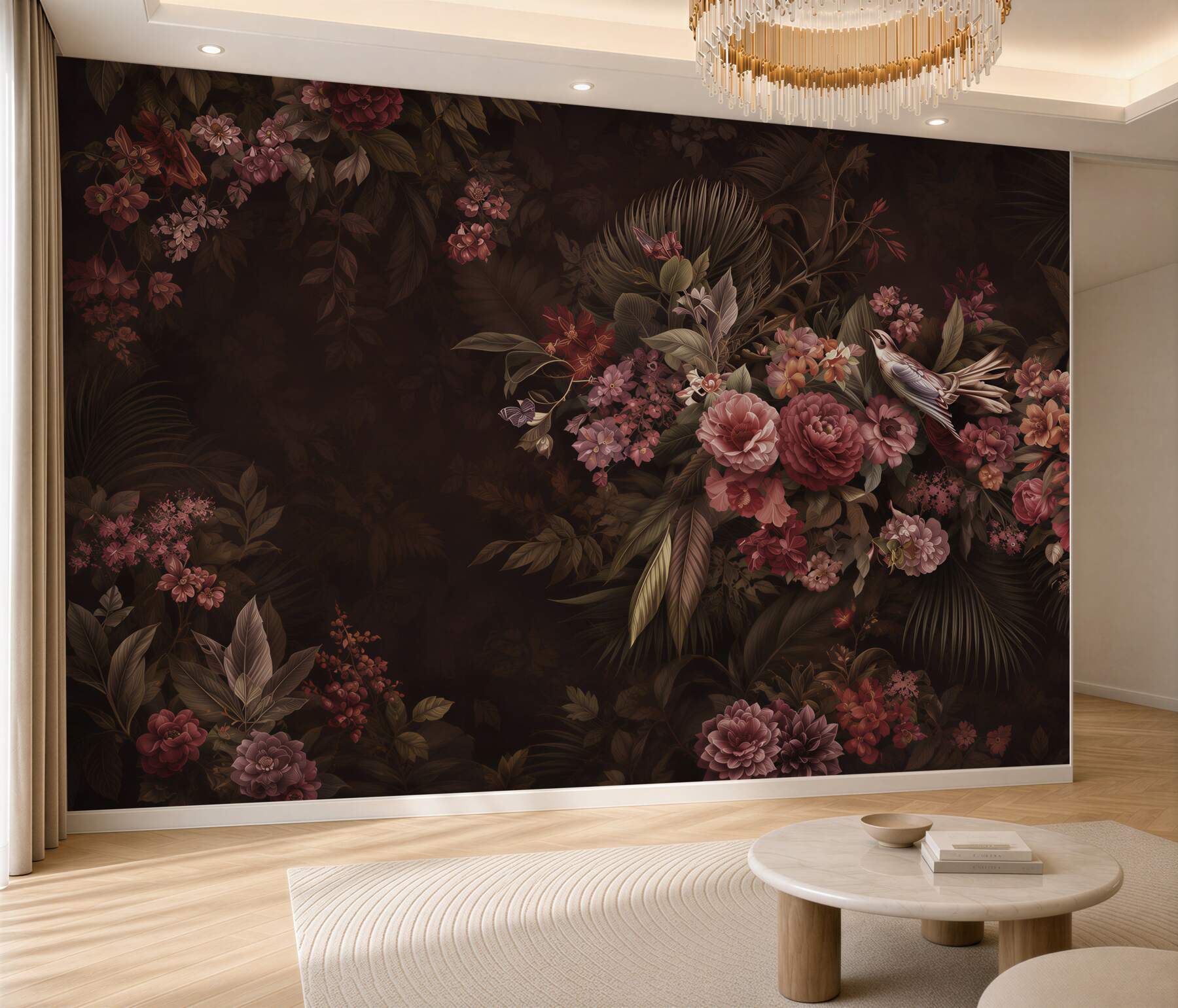 Fotobehang donkere bloemen tuin