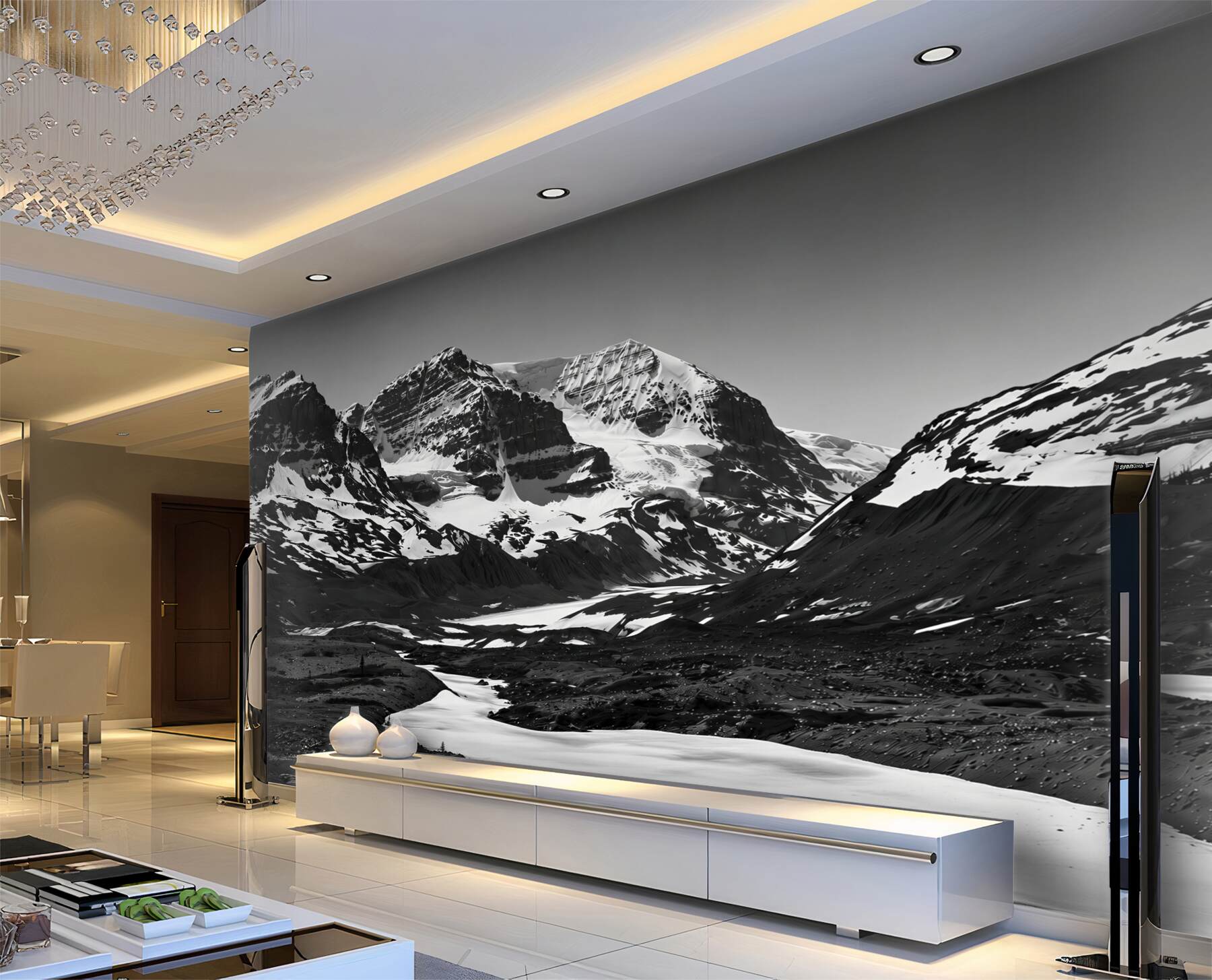 Fotobehang zwart-wit afbeelding met bergen